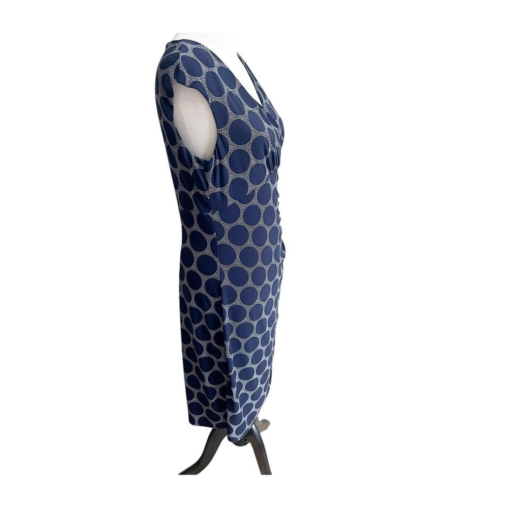 Ralph Lauren Geo Print Jersey Dress Ruched Size 10 Navy White Professional - Picture 4 of 11
